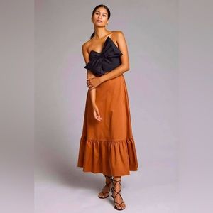Hutch Bow Dress - black bow and bodice with rust colored flowing skirt